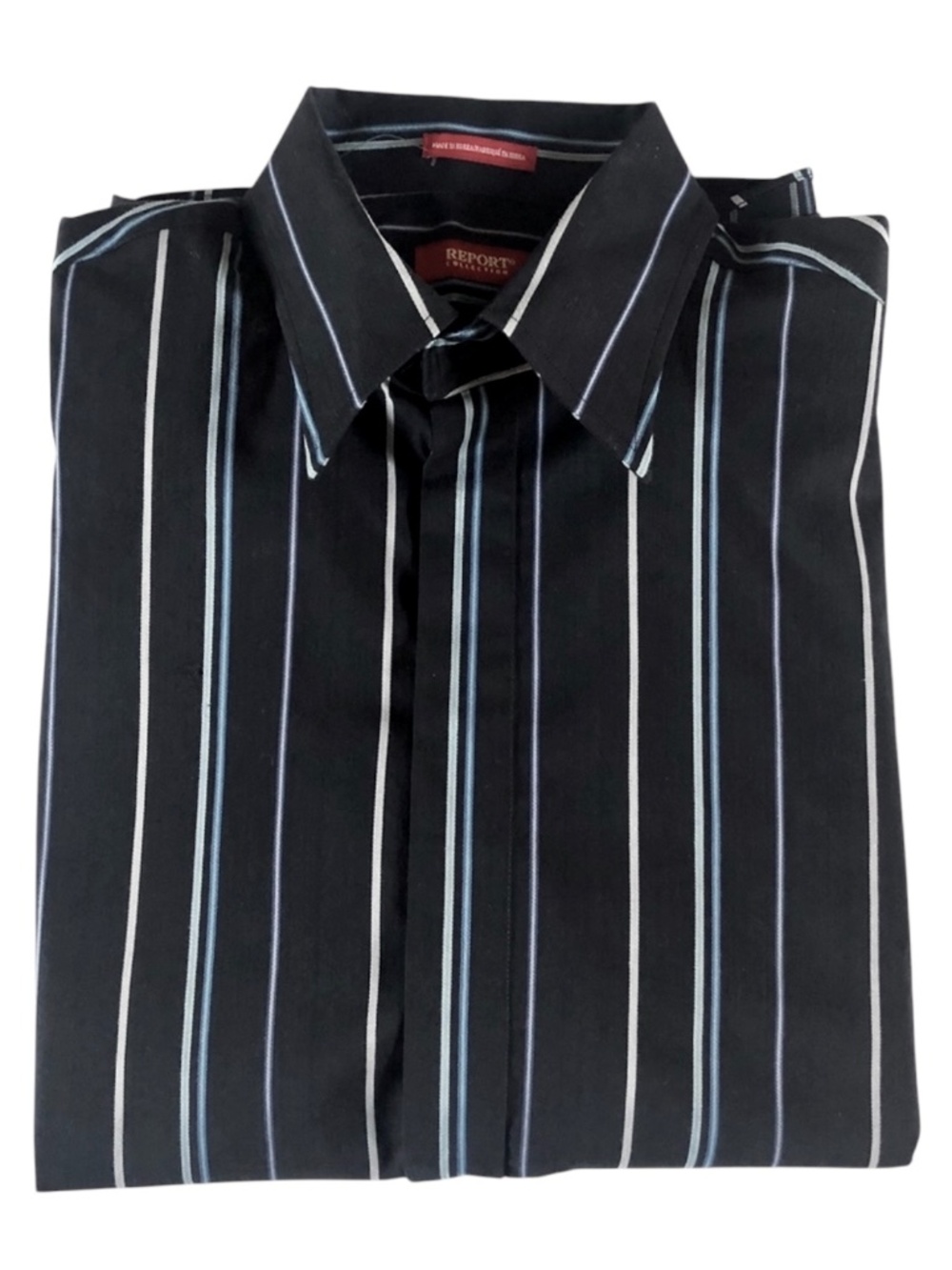 NWOT Report Collection Black with Blue Stripes Button Down Shirt L - Picture 3 of 5